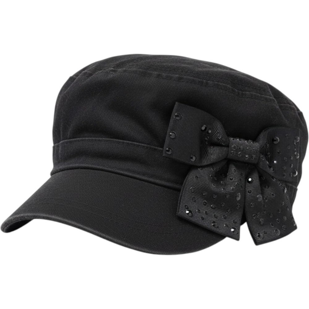 Candies Black Cotton Y2k Newsboy Cap Rhinestone Bow Cadet Hat OSFM